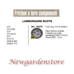 Disque d'embrayage tracteur 15979 LAMBORGHINI 573 574 674 AGILE 660 770 280x172x3.5 | NewgardenAgri.com