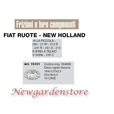 Embrayage disque dur compatible 200 211R 21R 241R 220C FIAT NEW HOLLAND 15101 | NewgardenAgri.com