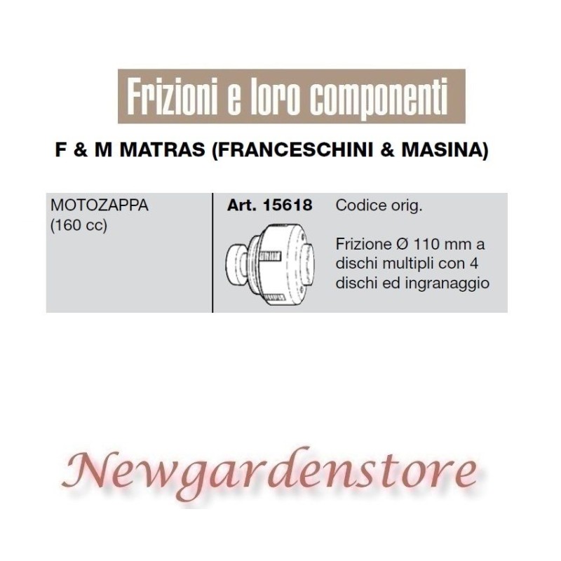 Embrayage 15618 110mm motorhoe 160cc compatible F&M MATRAS FRANCESCHINI MASINA