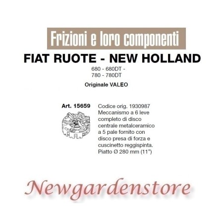 Embrayage 6 leviers disque roulement tracteur 680 780 VALEO 15659 FIAT NEW HOLLAND | NewgardenAgri.com