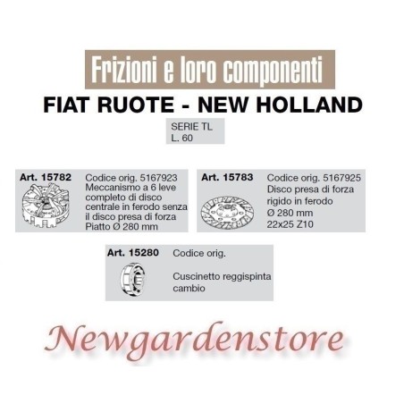 Cojinete de disco de embrague tractor serie TL L.60 15782 FIAT WHEELS NEW HOLLAND | NewgardenAgri.com