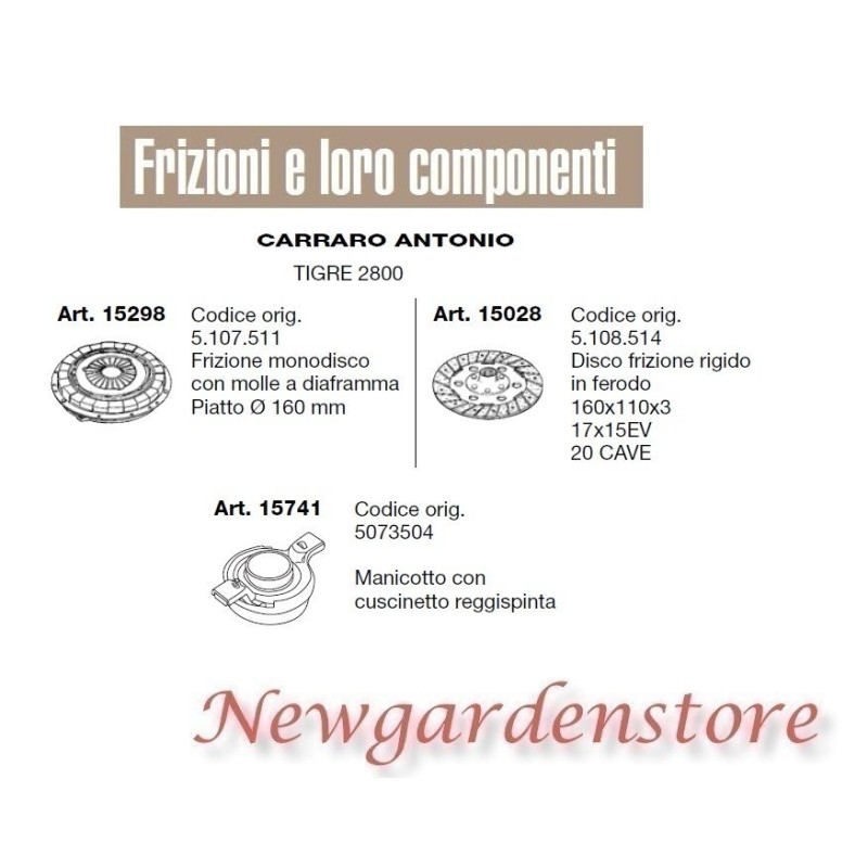 Frizione disco manicotto compatibile CARRARO ANTONIO TIGRE 2800 15298 15028 1574