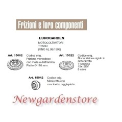 Frizione disco manicotto EUROGARDEN motocoltivatore titano 15002 15022 15042 | NewgardenAgri.com