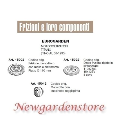 Frizione disco manicotto EUROGARDEN motocoltivatore titano 15002 15022 15042 | NewgardenAgri.com