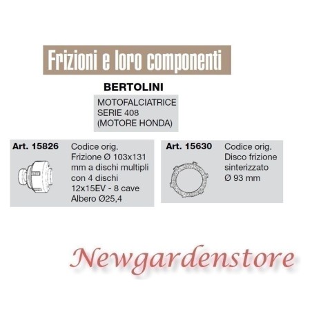 Embrayage à disque fritté moteur tondeuse série 408 honda BERTOLINI 15826 15630 | NewgardenAgri.com