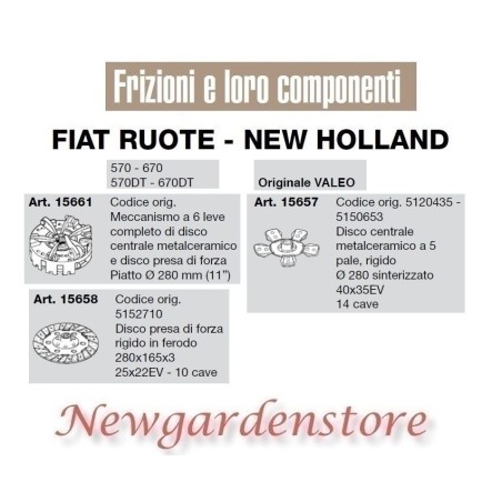 Disco de embrague tractor 570 670 RUEDAS FIAT NEW HOLLAND 15661 15657 15658 VALEO | NewgardenAgri.com