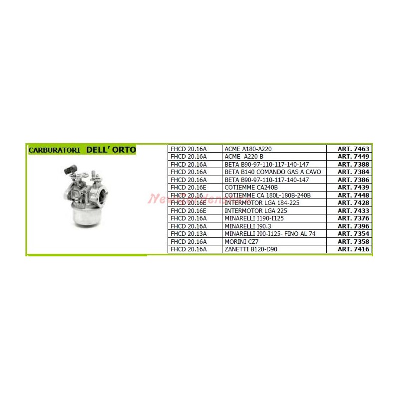 Carburateur FHCD 20.13A pour tracteur à pied MINARELLI I190 I125 7354