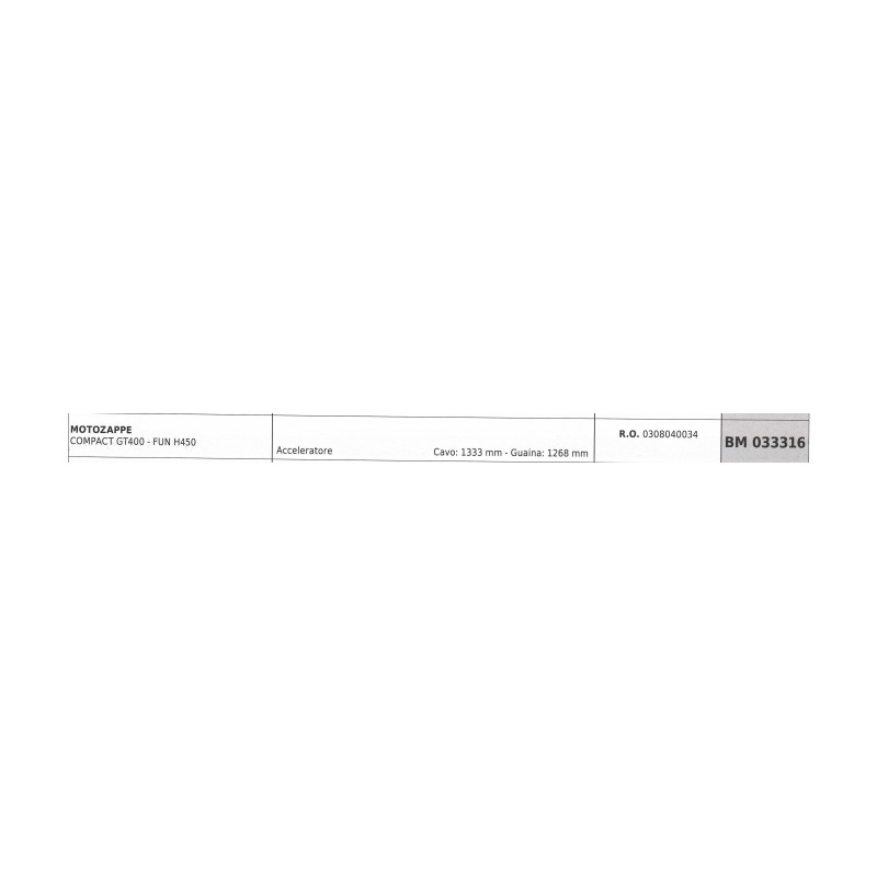 Câble d'accélération PUBERT houe rotative COMPACT GT400 câble 1333 mm gaine 1268 mm