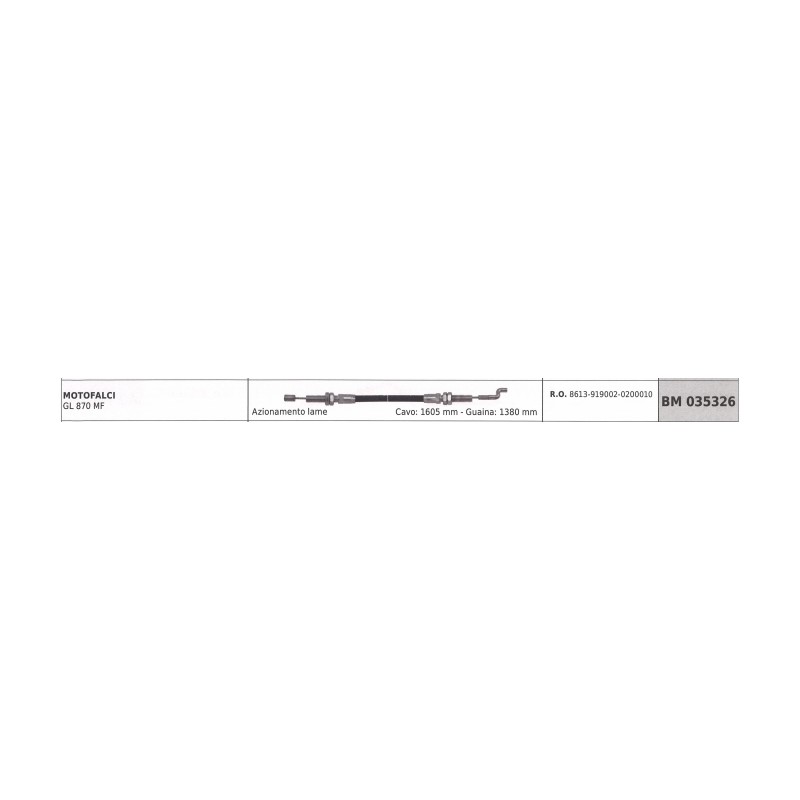 Cable de acoplamiento de la cuchilla segadora GREEN LINE GL870MF cable 1605 mm vaina 1380 mm