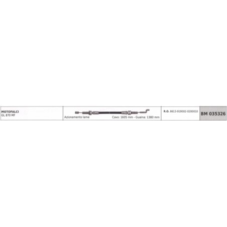 Câble d'accouplement des lames GREEN LINE motofaucheuse GL870MF câble 1605mm gaine 1380mm | NewgardenAgri.com