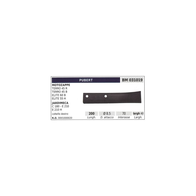 Lama destro fresa per motozappa motocoltivatore TERRO 45R PUBERT  L. 200mm