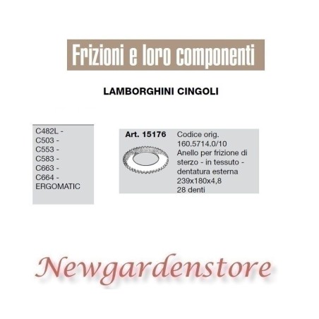 Anello frizione sterzo trattore C482 503 553 663 Ergomatic 15176 LAMBORGHINI | NewgardenAgri.com