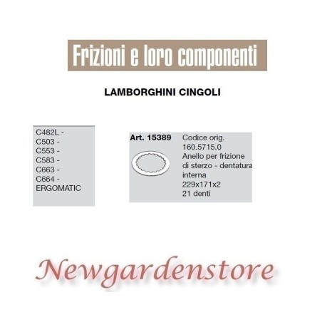 Anello frizione sterzo trattore C482 503 553 663 Ergomatic 15389 LAMBORGHINI | NewgardenAgri.com