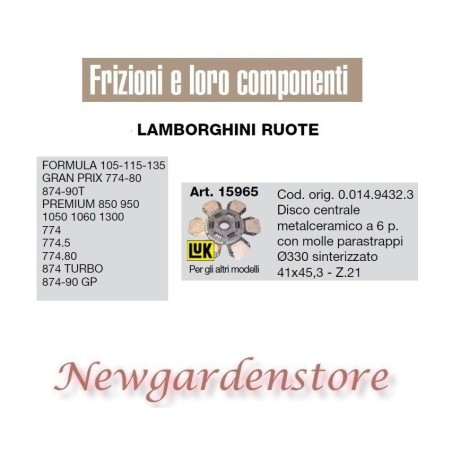 Disco central 41x45.3 15965 LAMBORGHINI Tractor Formula Premium 874 Turbo GP | NewgardenAgri.com