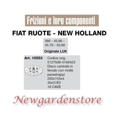 Zentralkupplungsscheibe 18cave 35x31 366 45,66 45,76 LUK 15553 FIAT NEW HOLLAND | NewgardenAgri.com