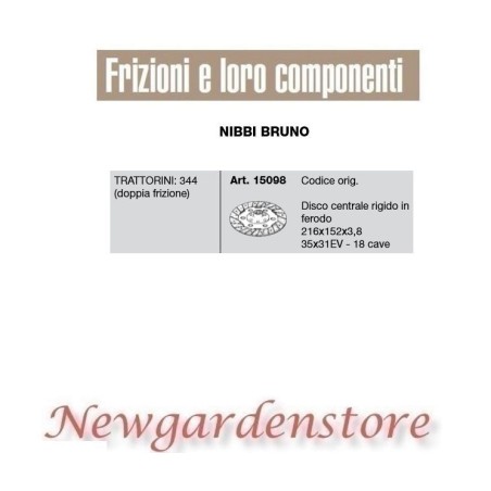 Disco centrale frizione trattorino 344 compatibile NIBBI BRUNO 15098 35x31EV Z18 | NewgardenAgri.com