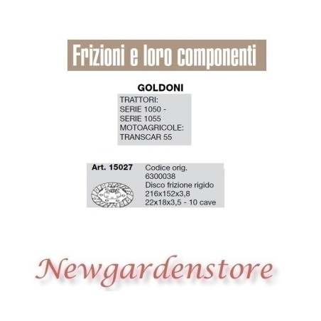 Disco frizione 15027 compatibile GOLDONI trattore 1050 1055 transcar 55 10 cave | NewgardenAgri.com