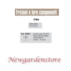 Disco frizione 15027 trattore ITMA 4RM SIRIO G215 AC2 22x18 10 cave 216x152x3,8 | NewgardenAgri.com