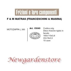 Plaque d'embrayage 15040 motorhoe L 300 compatible F&M MATRAS FRANCESCHINI MASINA | NewgardenAgri.com