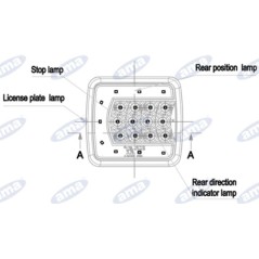 Feu arrière droit à led 106,5x98,8x35mm tracteur machine d'exploitation 12-24V