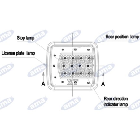 Feu arrière droit à led 106,5x98,8x35mm tracteur machine d'exploitation 12-24V