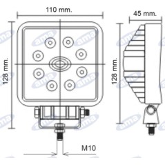 Arbeitsscheinwerfer 8 LED 110x128mm 10-30V 24W 1440LM Verkabelung 40-60cm Landmaschine