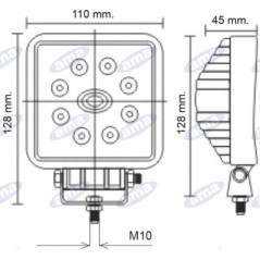 Arbeitsscheinwerfer 9 LED 110x128mm 10-30V 27W 1700LM Verkabelung 40cm Landmaschine | NewgardenAgri.com