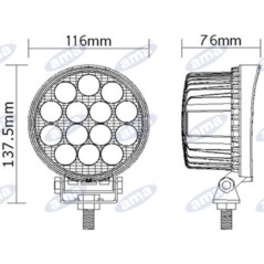 Faro lavoro LED 137,5x116mm 10-30V 42W 2500LM cablaggio 40-60cm macchina agricola | NewgardenAgri.com