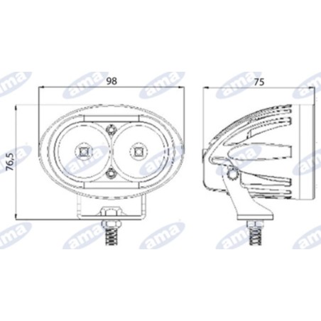 Faro lavoro LED 76,5x98mm 10-60V 10W 850LM cavo in uscita 32cm macchina agricola