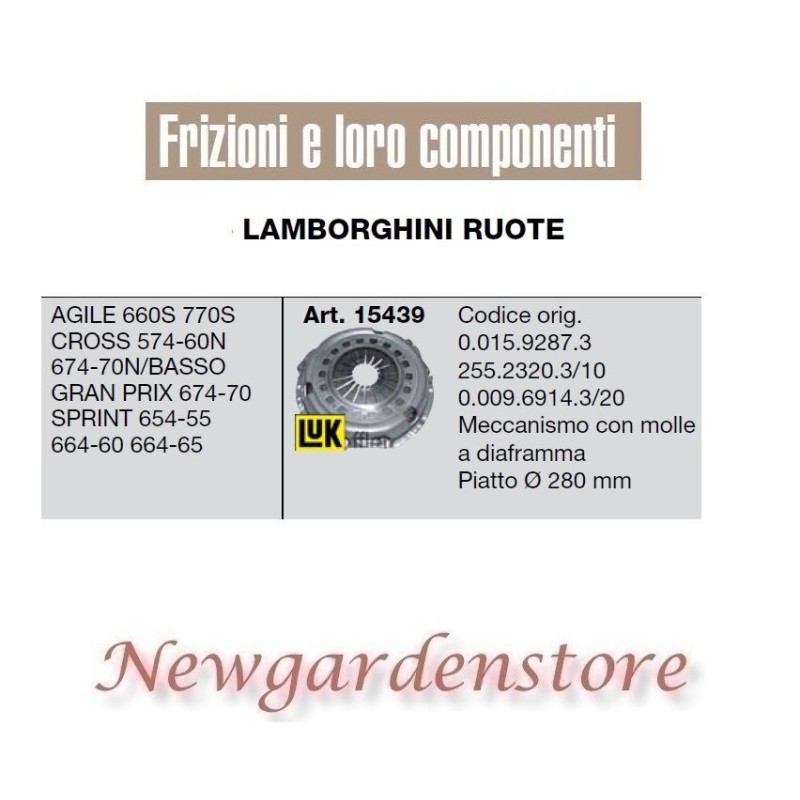 Kupplungsmechanismus Traktor LAMBORGHINI 15439 Agile Cross Prix 280mm Luk