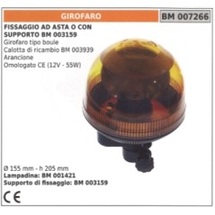 Orange rotating beacon boule type 12V - 55W Ø 155mm height 205 mm mounting with rod | NewgardenAgri.com