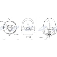 Gyrophare série ONE 12V montage entonnoir 196,5x146mm machine agricole automotrice