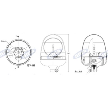 Baliza serie ONE 12V embudo montaje 196,5x146mm máquina agrícola autopropulsada