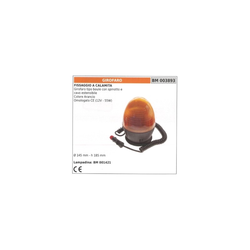 Girofaro tipo boule colore arancio con spinotto e cavo estensibile  12V - 55W