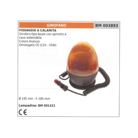 Girofaro tipo boule colore arancio con spinotto e cavo estensibile 12V - 55W | NewgardenAgri.com