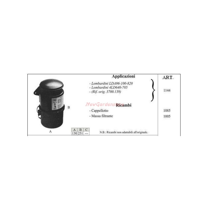 LOMBARDINI Ölbadluftfilter für Motorgrubber LDA96 100 820 1144