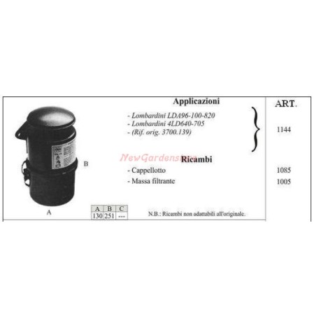 Filtro de aire en baño de aceite LOMBARDINI para motocultor LDA96 100 820 1144 | NewgardenAgri.com