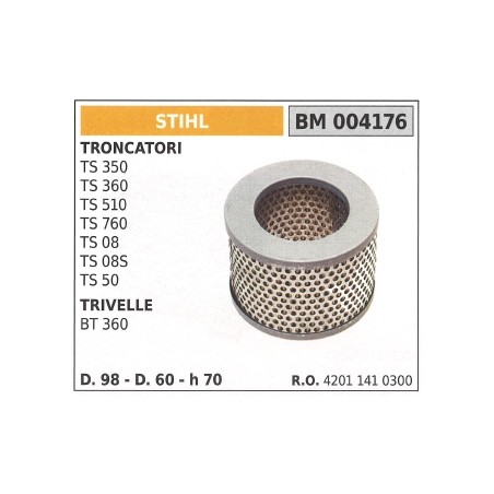 Filtro aria STIHL per troncatore TS 350 360 510 760 08 per trivella BT360 004176 | NewgardenAgri.com