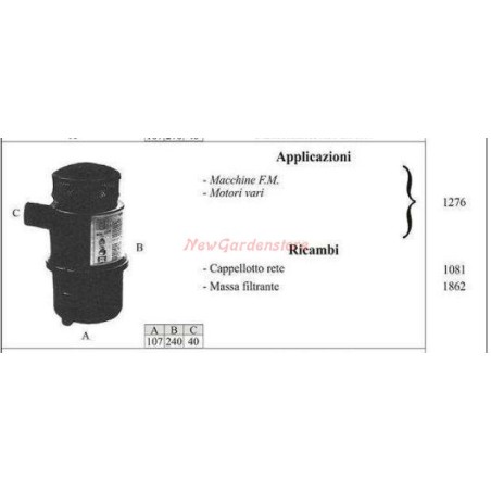 F.M oil filter for walking tractor various engines 1276 | NewgardenAgri.com