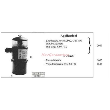 Filtro de aceite LOMBARDINI para motocultor 6LD325 360 400 2049 | NewgardenAgri.com