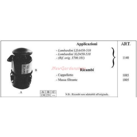 LOMBARDINI oil filter for LDA450 walking tractor 510 1140 | NewgardenAgri.com