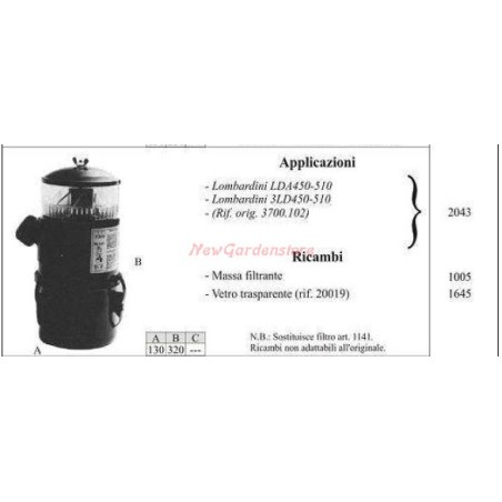 LOMBARDINI oil filter for LDA450 510 2043 walking tractor | NewgardenAgri.com