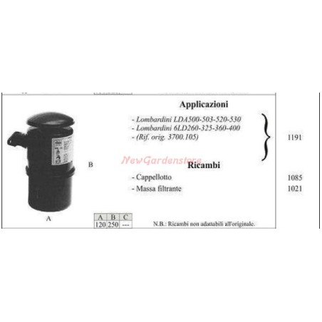 LOMBARDINI oil filter for LDA500 503 520 1191 walking tractor | NewgardenAgri.com