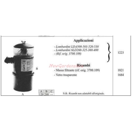 LOMBARDINI oil filter for LDA500 503 520 1223 walking tractor | NewgardenAgri.com