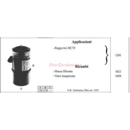 RUGGERINI oil filter for MC70 walking tractor 1201 | NewgardenAgri.com