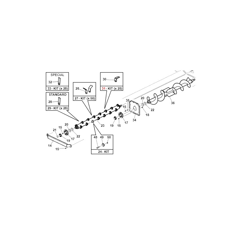 28 pcs ORIGINAL GIANNI FERRARI kit de couteaux pour faucheuse à fléaux