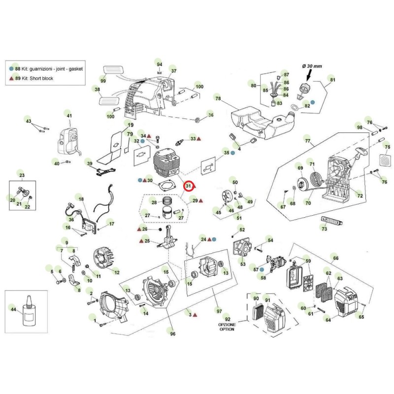 Kit: cylinder piston ORIGINAL ACTIVE brushcutter 4.5 auger t143 024474