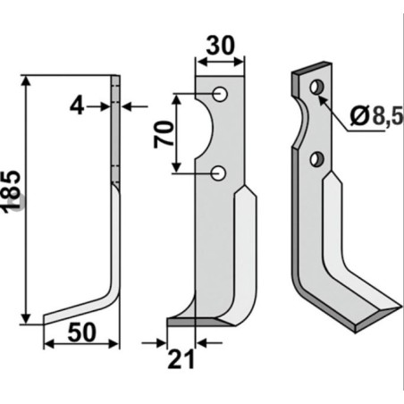 Motor cultivator blade compatible 350-021 AGRIA 1250-254 98 25498