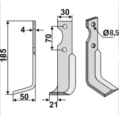 Autocultivator blade compatible left 185 mm 350-020 AGRIA 1250-254 97 25497