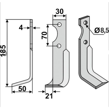 Autokultivatormesser kompatibel links 185 mm 350-020 AGRIA 1250-254 97 25497